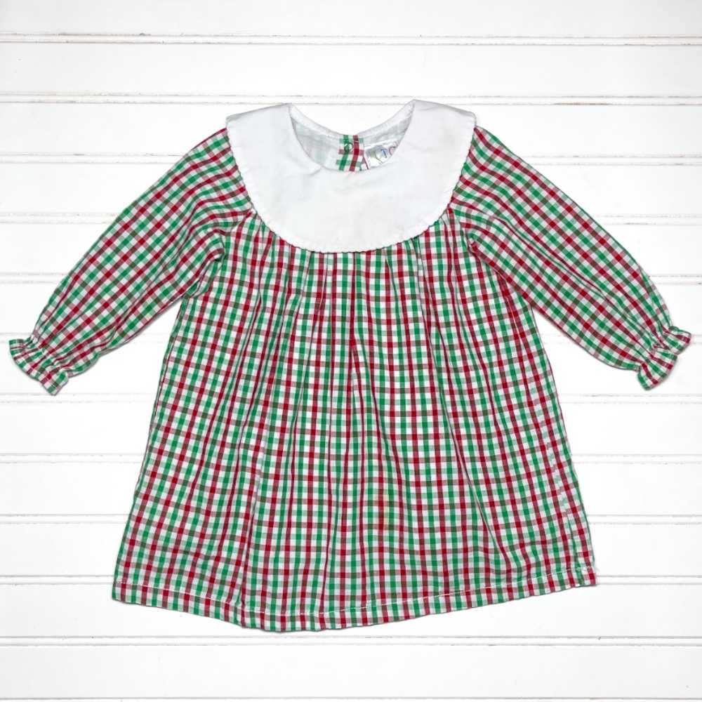 LTC VGUC 100% Cotton Holiday Christmas Gingham Collared Lined Long Sleeve Dress
